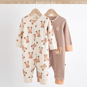 Tan Brown Cotton Sleepsuits 2 Pack (0mths-2yrs)