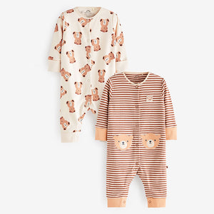 Tan Brown Cotton Sleepsuits 2 Pack (0mths-2yrs)