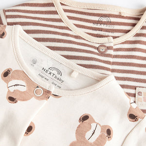 Tan Brown Cotton Sleepsuits 2 Pack (0mths-2yrs)