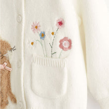 Load image into Gallery viewer, Ecru White Embroidered Bunny Baby Knitted Cardigan (0mths-18mths)
