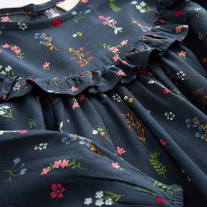 Navy Blue Floral Printed Dress (3yrs-12yrs)