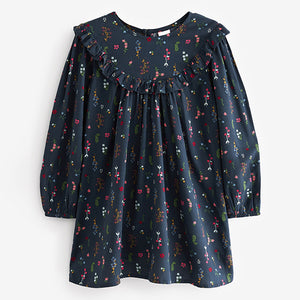 Navy Blue Floral Printed Dress (3yrs-12yrs)