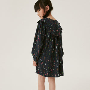 Navy Blue Floral Printed Dress (3yrs-12yrs)