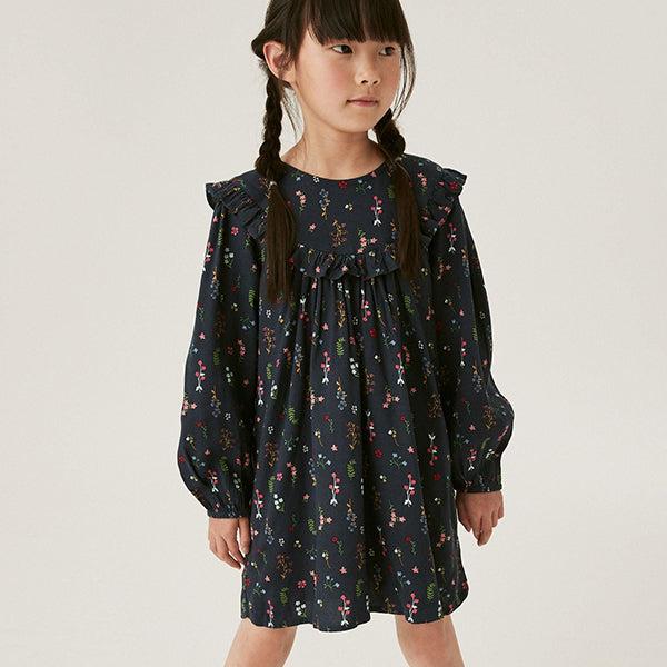 Navy Blue Floral Printed Dress (3yrs-12yrs)