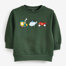 Load image into Gallery viewer, Green Vehicules Appliqué Sweatshirt (3mths-6yrs)
