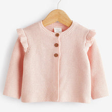 Load image into Gallery viewer, Soft Pink Baby Frill Shoulder Knitted Cardigan (0mths-18mths)
