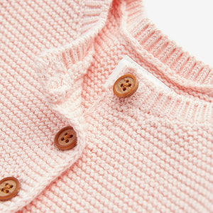 Soft Pink Baby Frill Shoulder Knitted Cardigan (0mths-18mths)