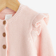 Load image into Gallery viewer, Soft Pink Baby Frill Shoulder Knitted Cardigan (0mths-18mths)
