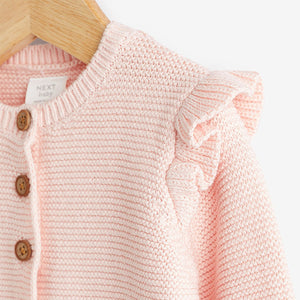 Soft Pink Baby Frill Shoulder Knitted Cardigan (0mths-18mths)