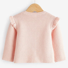 Load image into Gallery viewer, Soft Pink Baby Frill Shoulder Knitted Cardigan (0mths-18mths)
