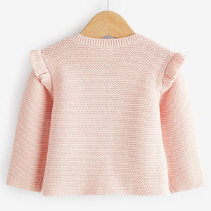 Soft Pink Baby Frill Shoulder Knitted Cardigan (0mths-18mths)