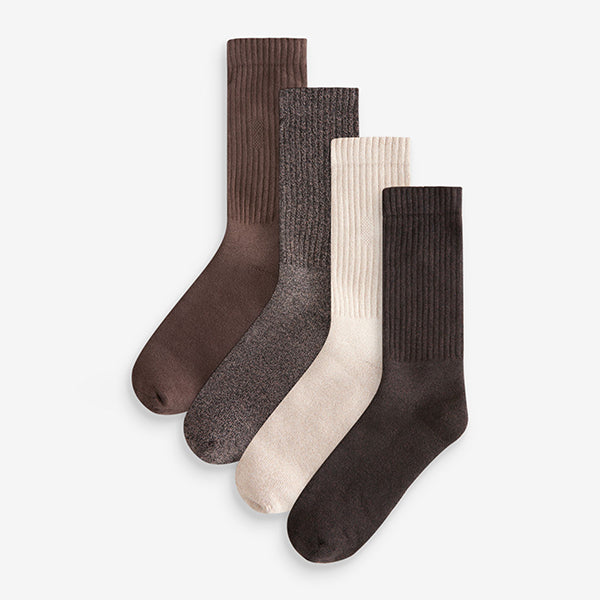 Cream/Brown Heavyweight Socks 4 Pack