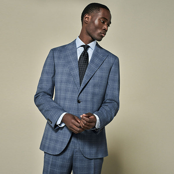 Blue Tailored Fit Wool Blend Check Jacket
