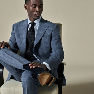 Blue Tailored Fit Wool Blend Check Jacket