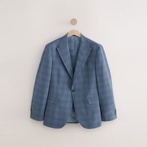 Blue Tailored Fit Wool Blend Check Jacket
