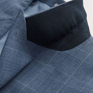 Blue Tailored Fit Wool Blend Check Jacket