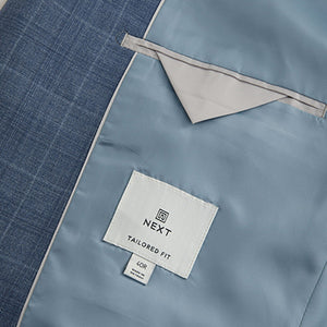 Blue Tailored Fit Wool Blend Check Jacket
