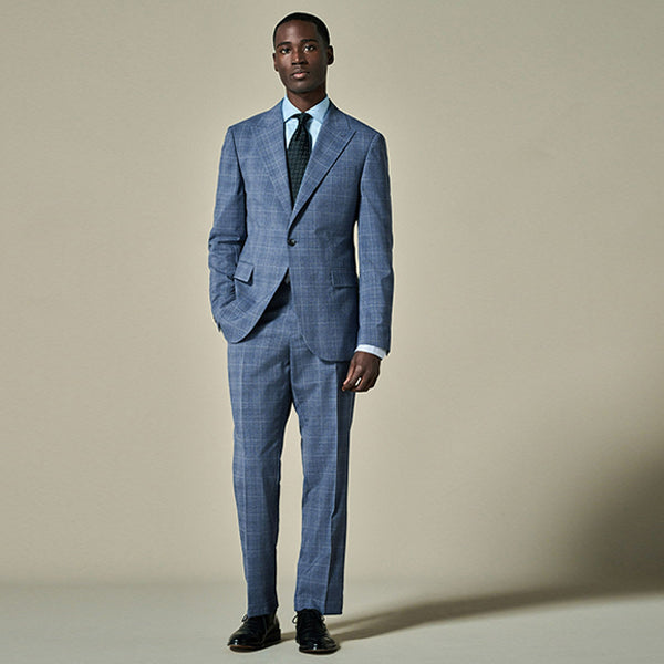 Blue Tailored Fit Wool Blend Check Trousers