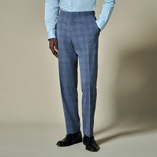Load image into Gallery viewer, Blue Tailored Fit Wool Blend Check Trousers
