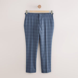 Blue Tailored Fit Wool Blend Check Trousers