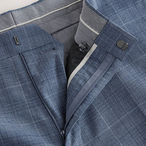 Blue Tailored Fit Wool Blend Check Trousers