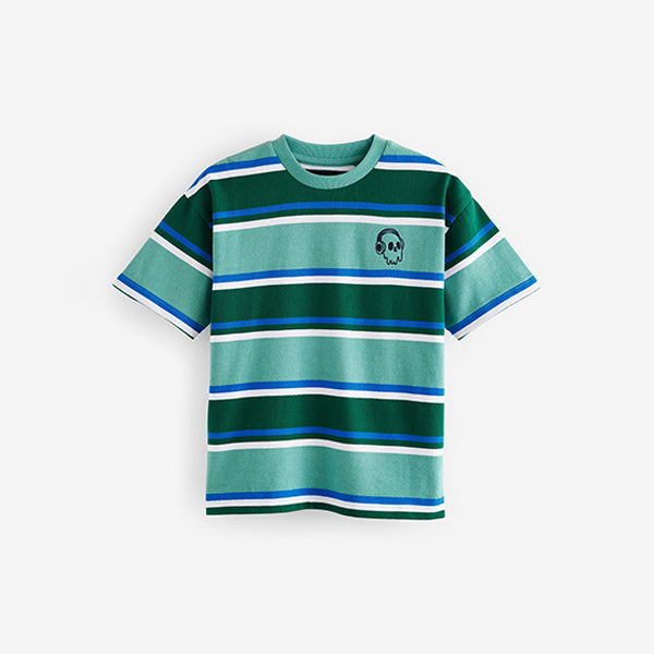 Blue/Green Relaxed Fit Stripe Heavyweight Short Sleeve T-Shirt
