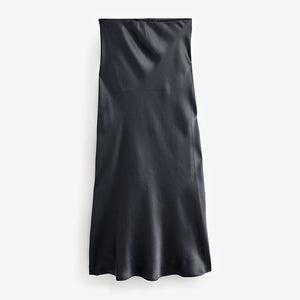 Black Satin Midi Skirt