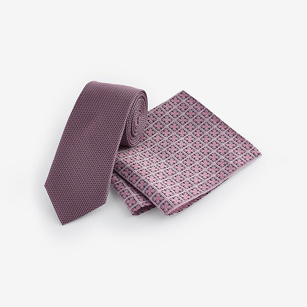 Damson Pink Slim Tie And Pocket Square Set