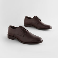 Load image into Gallery viewer, Brown Standard Fit Leather Plain Derby Shoes
