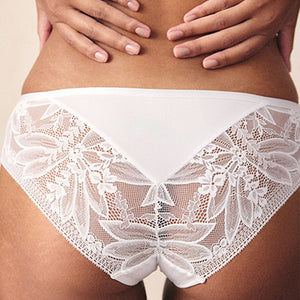 White Brazilian Lace And Microfibre Knickers