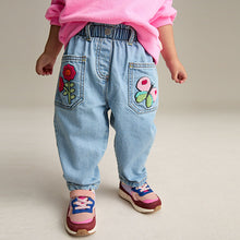 Load image into Gallery viewer, Denim Boucle Butterfly Embellished 100% Cotton Jeans (3mths-6yrs)
