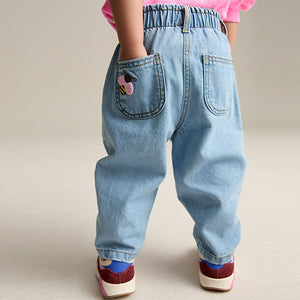 Denim Boucle Butterfly Embellished 100% Cotton Jeans (3mths-6yrs)