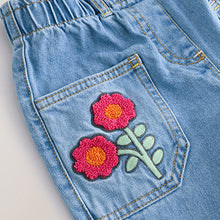 Load image into Gallery viewer, Denim Boucle Butterfly Embellished 100% Cotton Jeans (3mths-6yrs)
