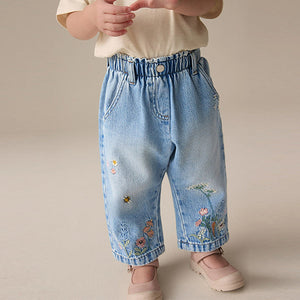 Denim Floral Print Embroidered Barrel-Leg Jeans (3mths-6yrs)