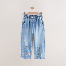 Load image into Gallery viewer, Denim Floral Print Embroidered Barrel-Leg Jeans (3mths-6yrs)
