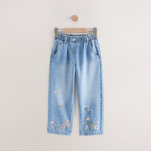 Denim Floral Print Embroidered Barrel-Leg Jeans (3mths-6yrs)