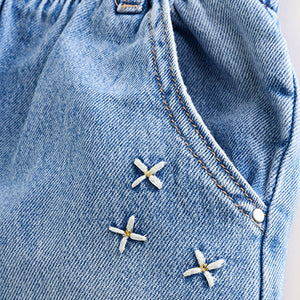 Denim Floral Print Embroidered Barrel-Leg Jeans (3mths-6yrs)