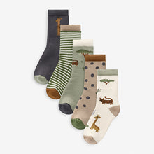 Load image into Gallery viewer, Safari Animals Cosy Terry Cotton Rich Socks 5 Pack
