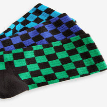 Load image into Gallery viewer, Checkerboard Cushioned Footbed Cotton Rich Ribbed Socks 3 Pack
