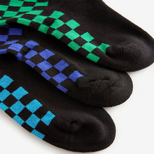 Load image into Gallery viewer, Checkerboard Cushioned Footbed Cotton Rich Ribbed Socks 3 Pack
