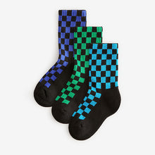 Load image into Gallery viewer, Checkerboard Cushioned Footbed Cotton Rich Ribbed Socks 3 Pack
