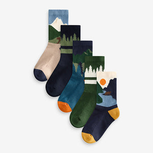 Multi Cushioned Footbed Cotton Rich Ribbed Tipped Socks 5 Pack