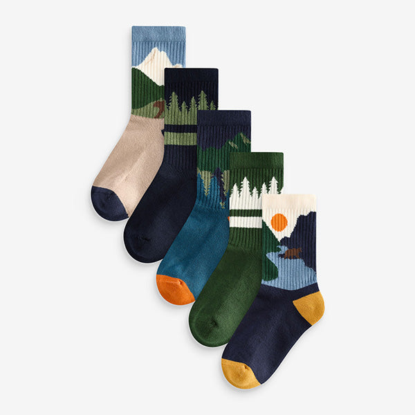 Multi Cushioned Footbed Cotton Rich Ribbed Tipped Socks 5 Pack
