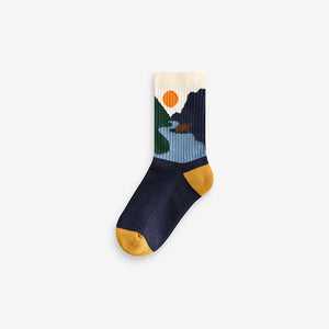 Multi Cushioned Footbed Cotton Rich Ribbed Tipped Socks 5 Pack