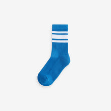 Load image into Gallery viewer, Blue/Green/White Cushioned Footbed Cotton Rich Ribbed Tipped Socks 5 Pack
