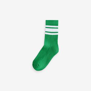 Blue/Green/White Cushioned Footbed Cotton Rich Ribbed Tipped Socks 5 Pack
