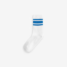 Load image into Gallery viewer, Blue/Green/White Cushioned Footbed Cotton Rich Ribbed Tipped Socks 5 Pack
