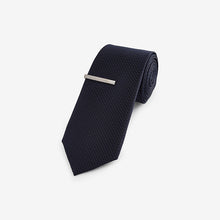 Load image into Gallery viewer, Dark Blue Slim Textured Tie And Clip Set
