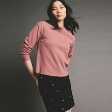 Load image into Gallery viewer, Blush Pink Cosy Soft Touch Rib Seam Detail Crew Neck Jumper
