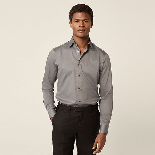 Dark Grey Slim Fit Easy Care Textured Single Cuff Smart Shirt